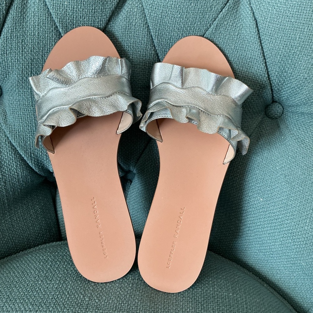 Loeffler Randall Metallic Silver Ruffle Sandals